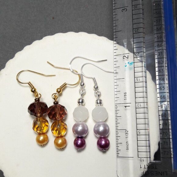 Boho Earrings  119# Pearl earrings, long dangle earrings, lavender earrings, bro - Picture 3 of 6